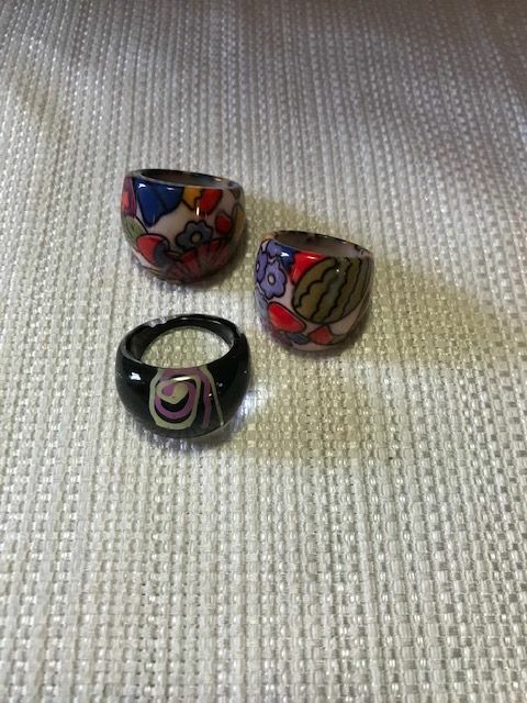 Lot of 3 – Mens Funky Plastic Rings – Costume – Colorful