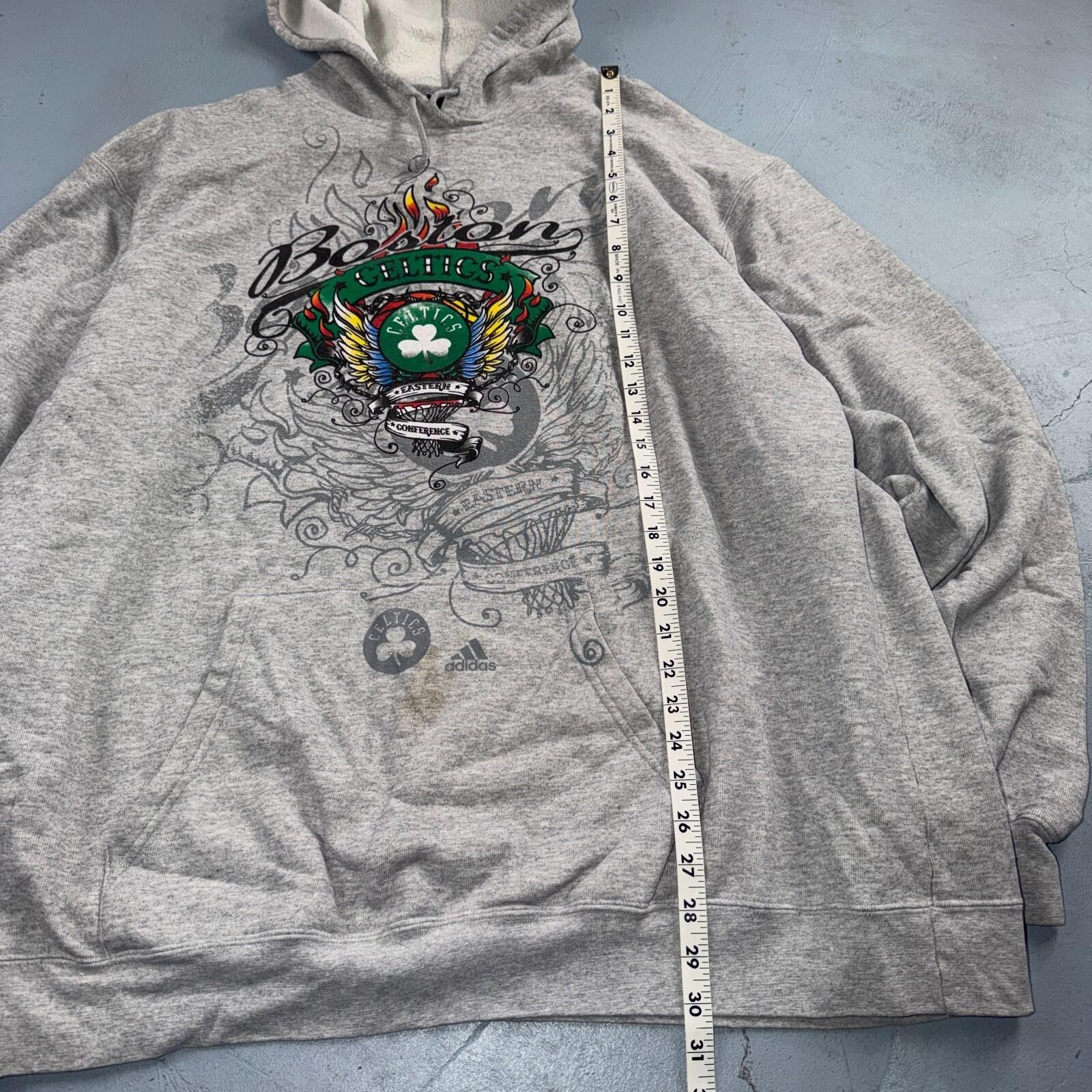Boston Celtics Hoodie Sweatshirt 2XL Gray VTG Basketball Pullover Adidas Tattoo