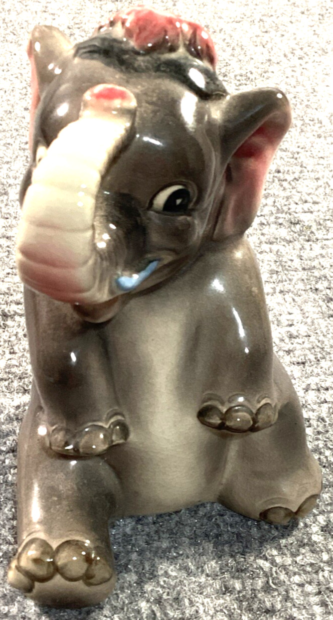 Vintage Hal-Seyeifth Elephant Planter Vase Japan Ceramic Gray Pink Marked 6.5″