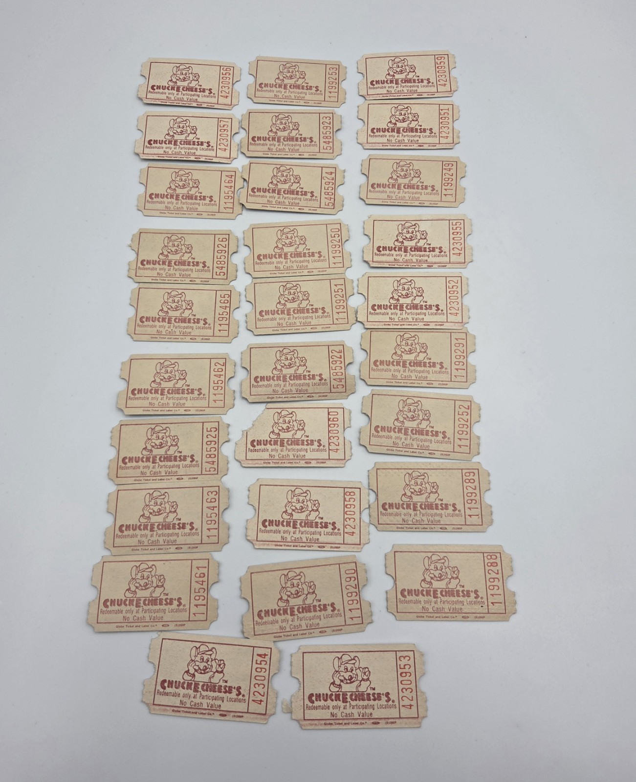 Vintage Chuck E Cheese’s Arcade Game Tickets Lot Of 32 Green And Red