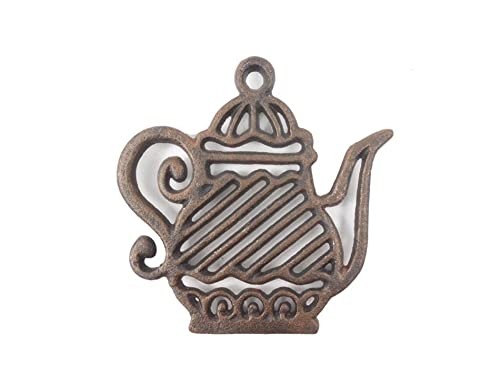 HANDCRAFTED NAUTICAL D√âCOR Rustic Copper Cast Iron Teapot Trivet 9″