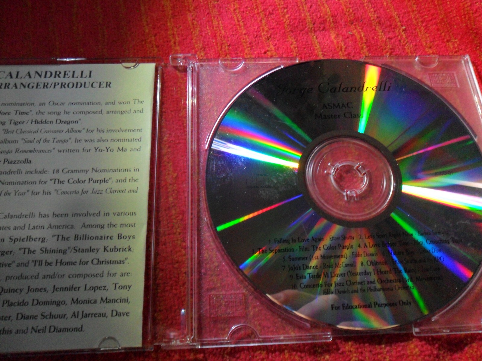 JORGE CALANDRELLI ASMAC MASTER CLASS 2001 PROMO CD CELINE DION STREISAND “RARE”