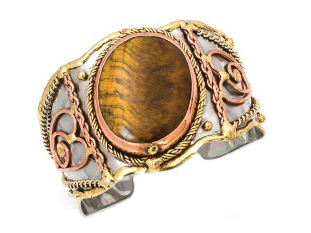 Tiger Eye Mixed Metal Cuff Bracelet