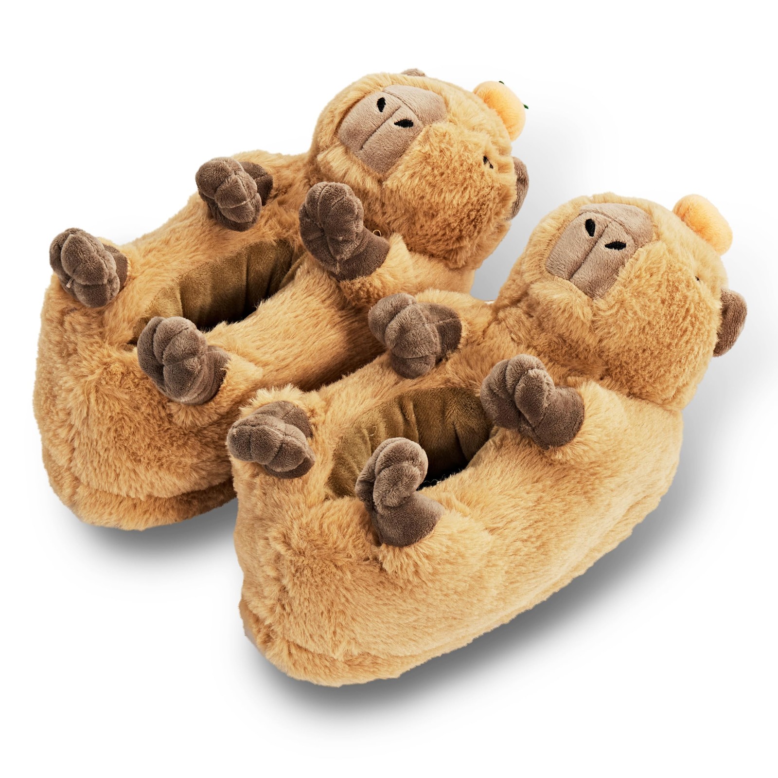 Women’s Funny Fuzzy Capybara Slippers, Cute Cozy Non-Slip House Slippers 5-6