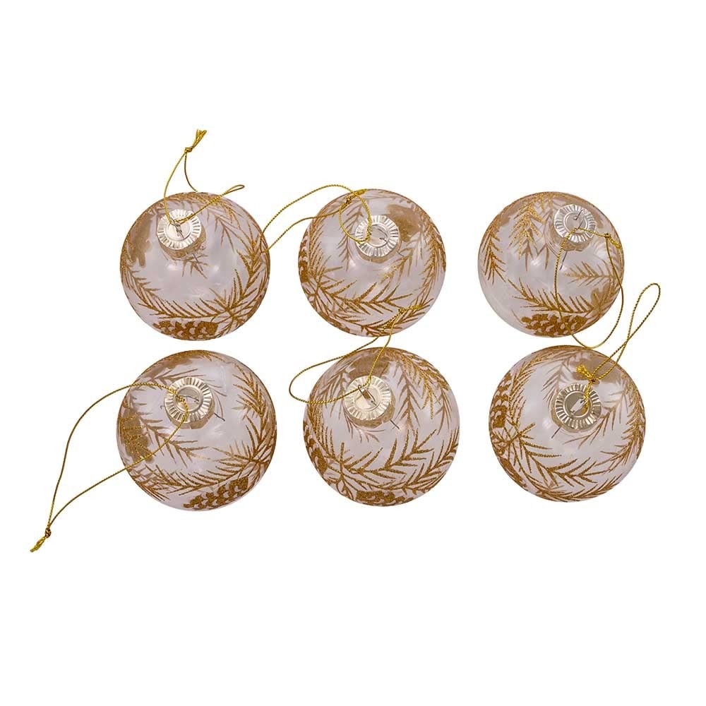 Kurt S. Adler 80MM Clear Glass Ball with Gold Pinecones Ornament Set, 6-Pack