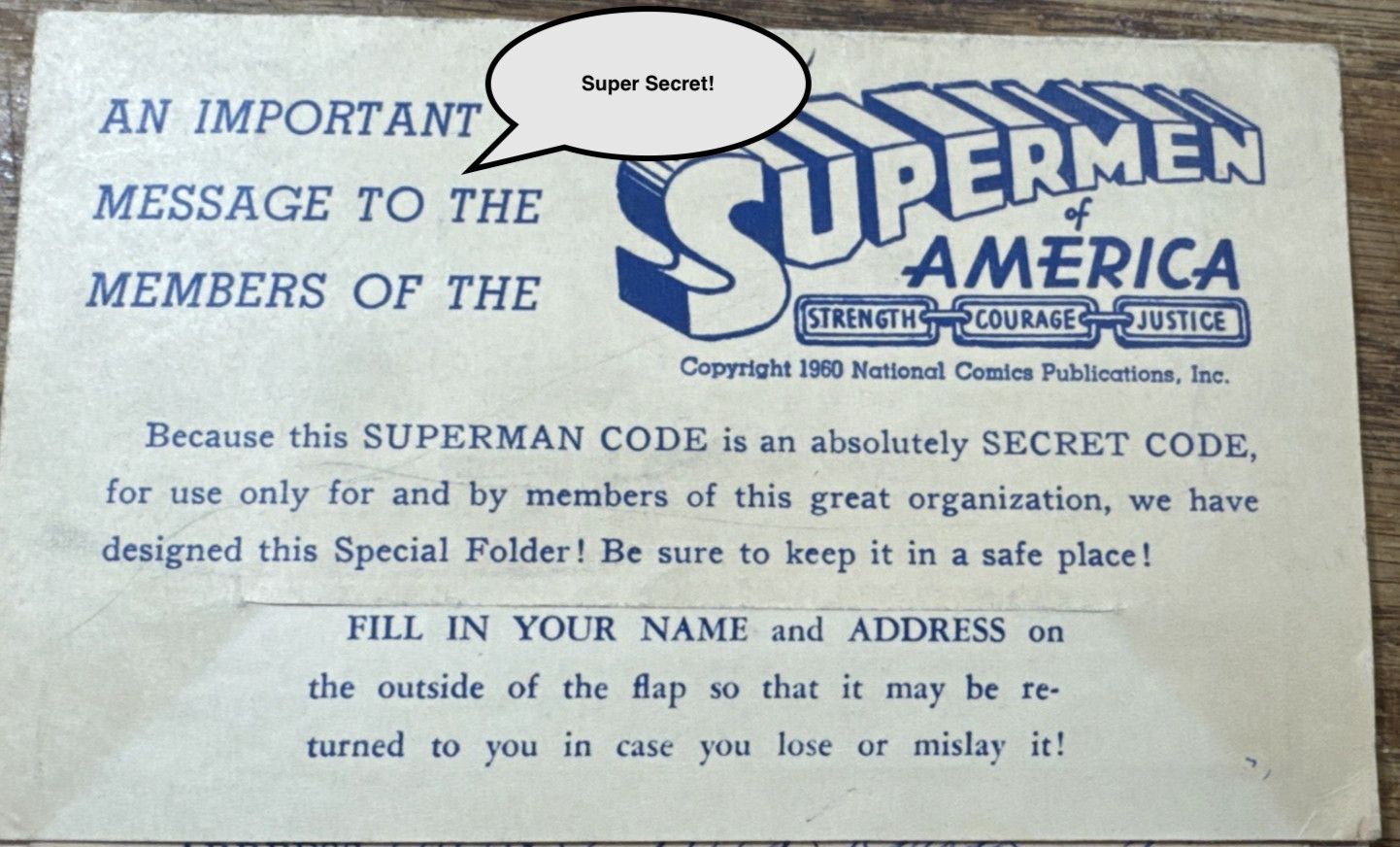 Rare 1950s Supermen of America Club Certificate, Secret Code, Rare Pinback, MORE