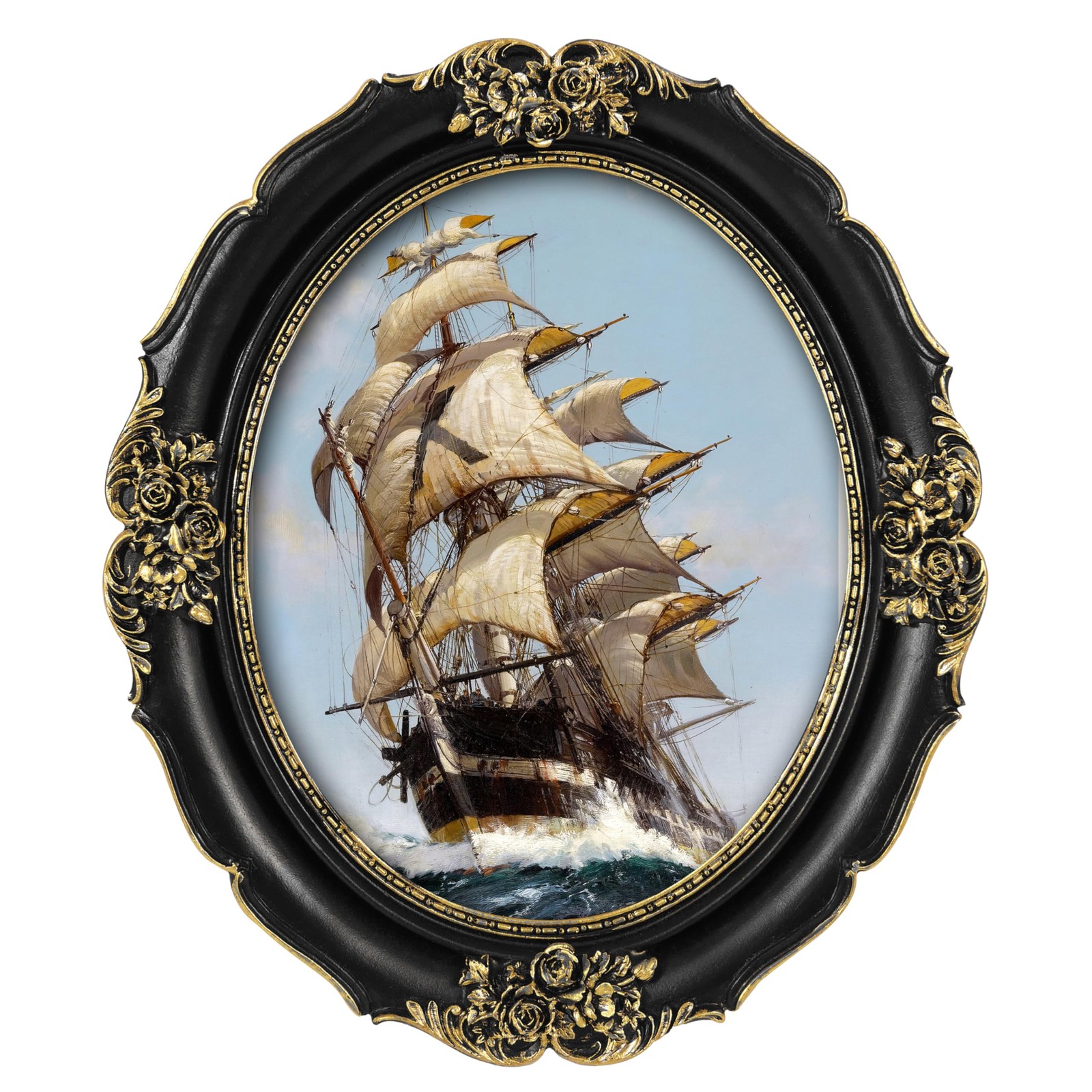 SIMON’S SHOP Vintage 8×10 Oval Picture Frame Black Gold Gothic Antique