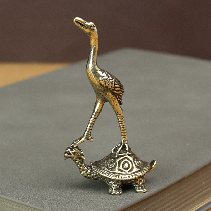 1x Brass Turtle Crane Crane Ornament Longevity Statue Decoration Animal Statue.