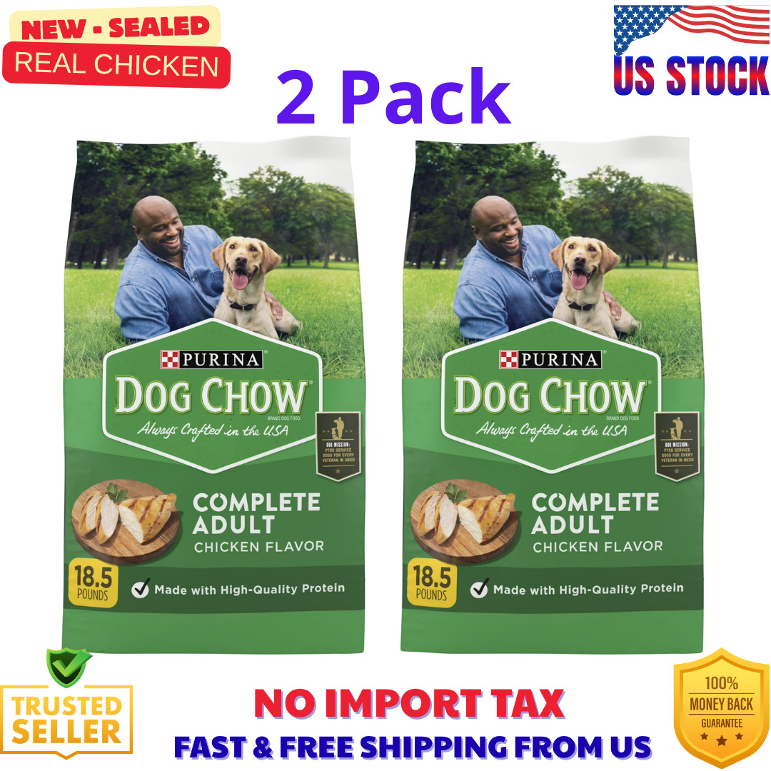 2 PACK Purina Dog Chow Complete, Dry Dog Food for Adult Dogs, Chicken, 18.5 lb