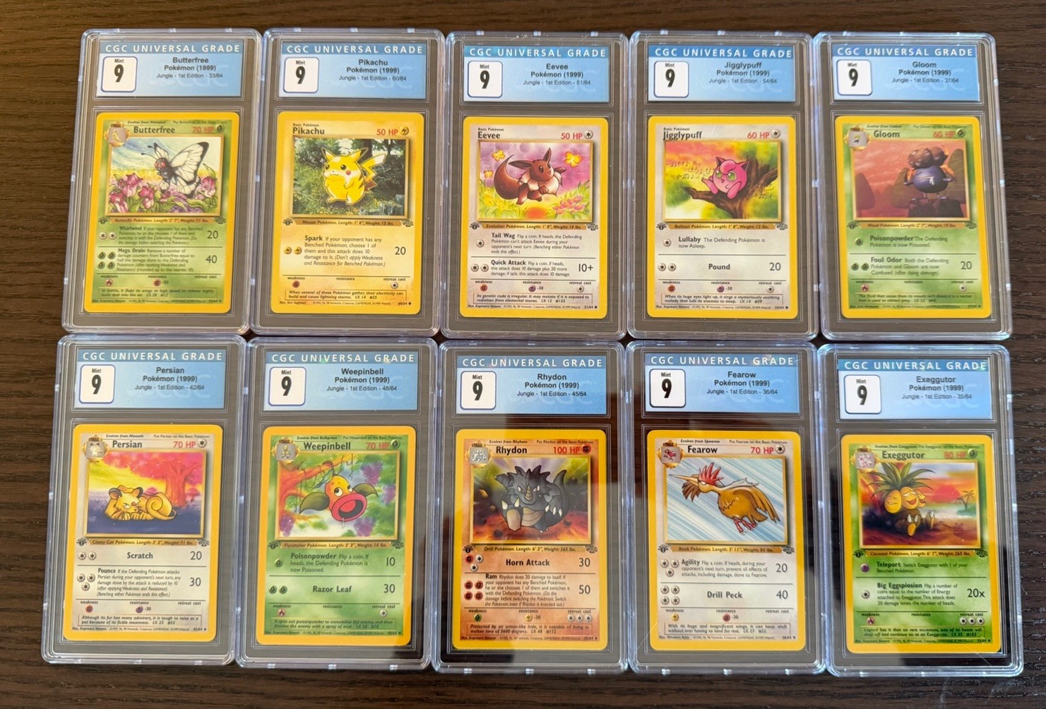 Lot of 10 CGC 9 1st edition jungle Pokémon Cards Pikachu Eevee Jigglypuff WOTC
