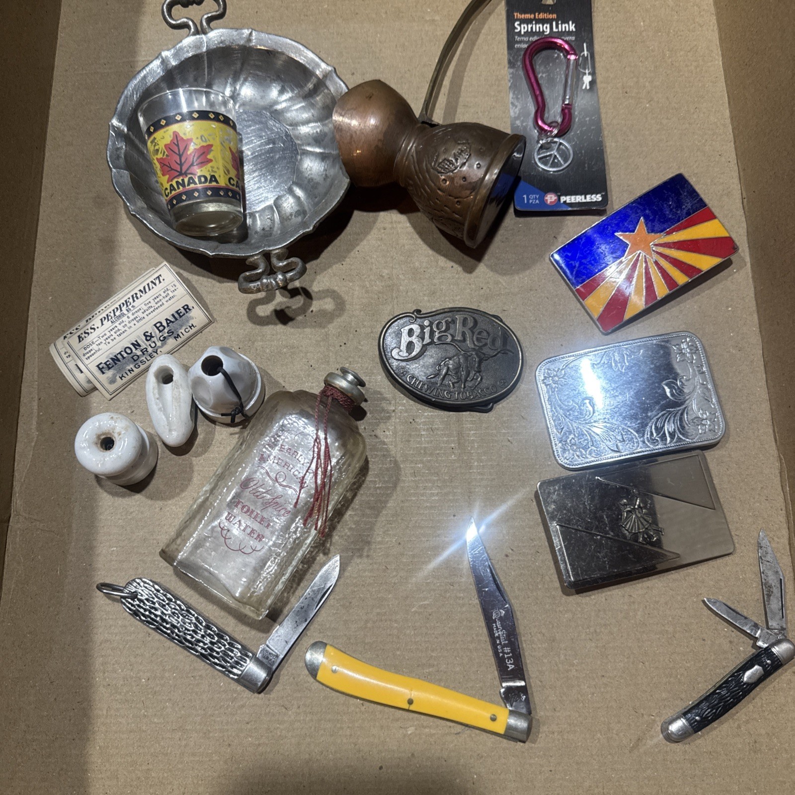 Junk Drawer, Queen Steel #13A, Belt Buckles, LK Knife, Imperial Early