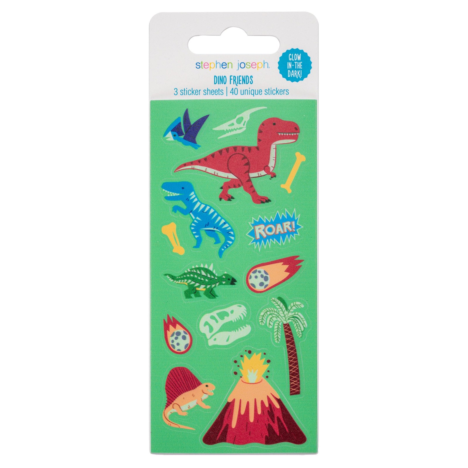Stephen Joseph Dino Friends Glow-in-the-Dark Sticker Pad, 40 Count