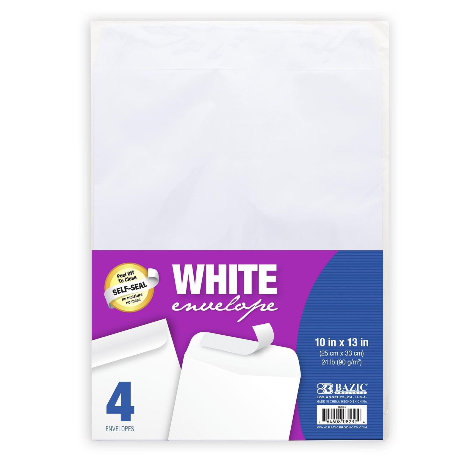 BAZIC White Catalog Mailing Envelope 10″x13″, Self-Seal, 4/Pack, Home & Office
