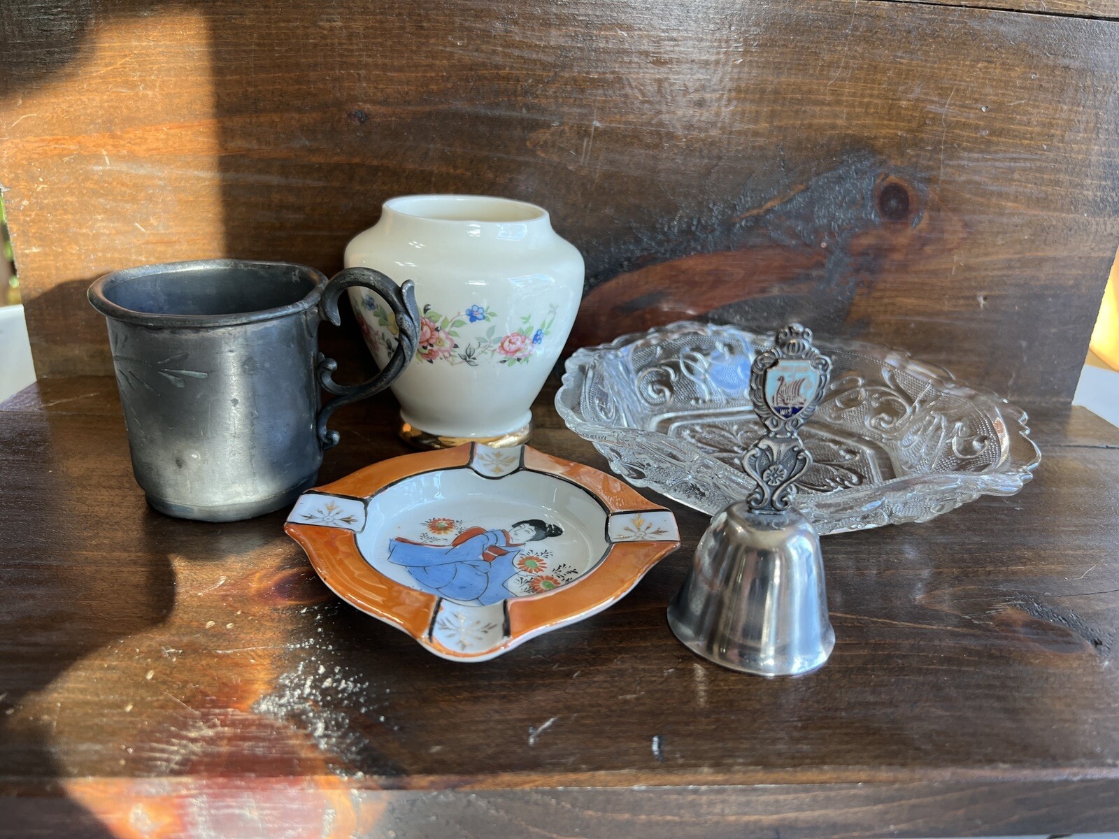 Antique Smalls Lot Granny’s Junk Drawer Collectibles Porcelain Glass Pewter 5PC