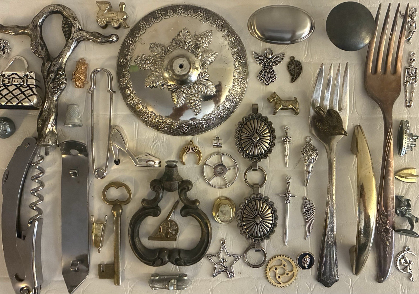 Vtg Silver Plate Stainless Metal Forks Charms Trinkets Junk Drawer Art Lot