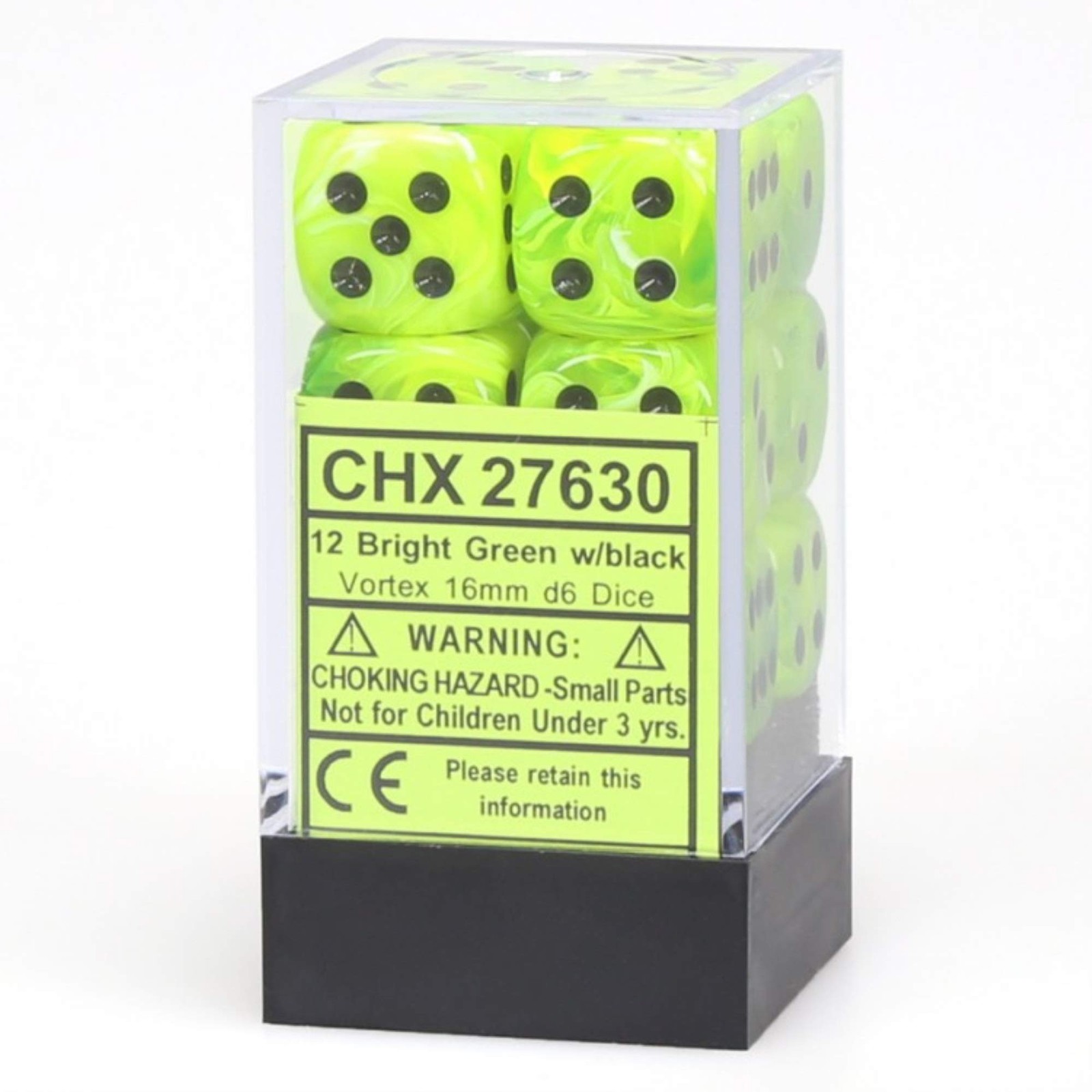 Chessex D&D Dice Set – 16mm Vortex Green & Black Polyhedral, 12 Dice (CHX27630)