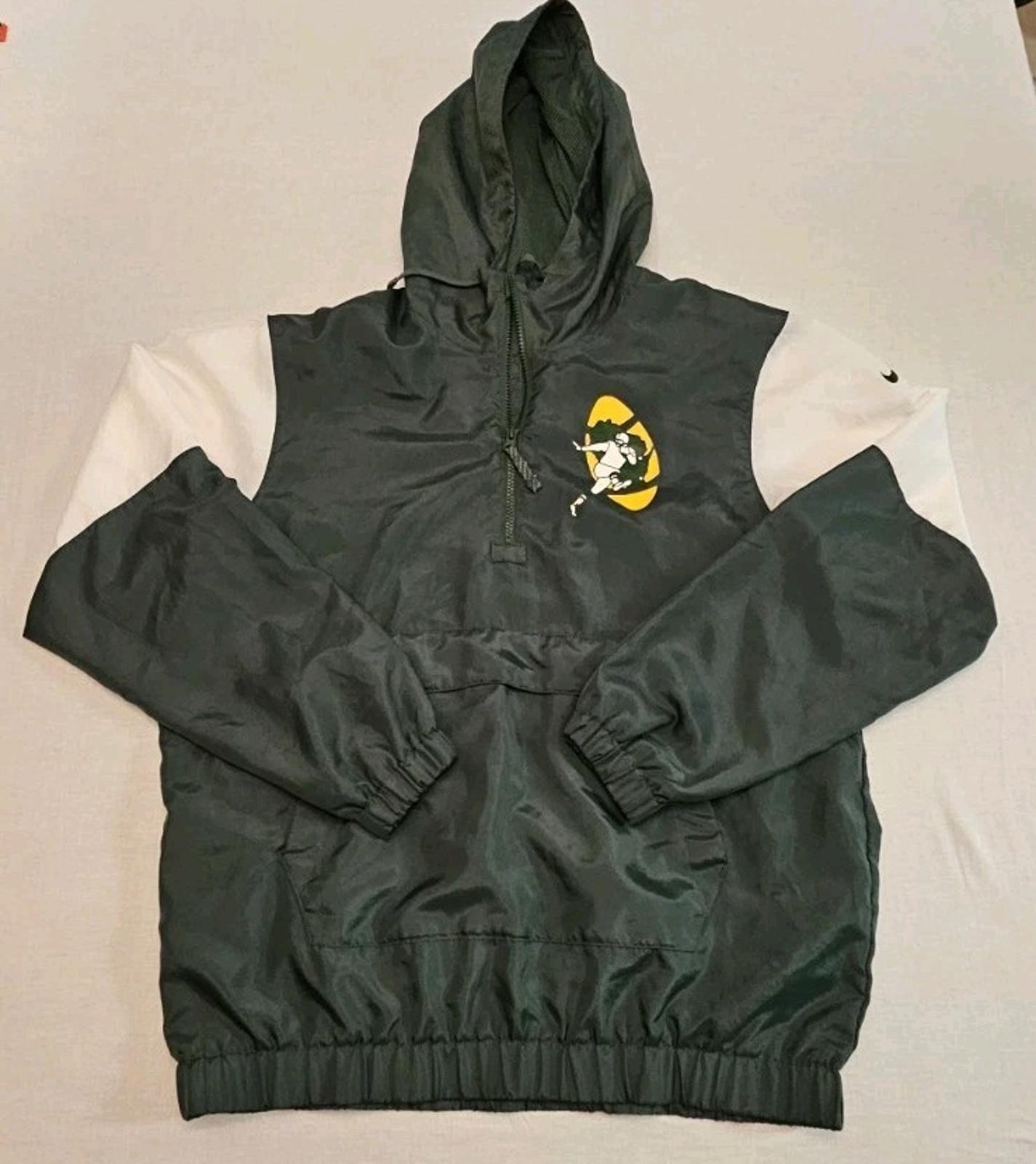 NIKE GREEN BAY PACKERS HOODED JACKET PULLOVER GREEN/WHITE MEN’S M Windbreaker
