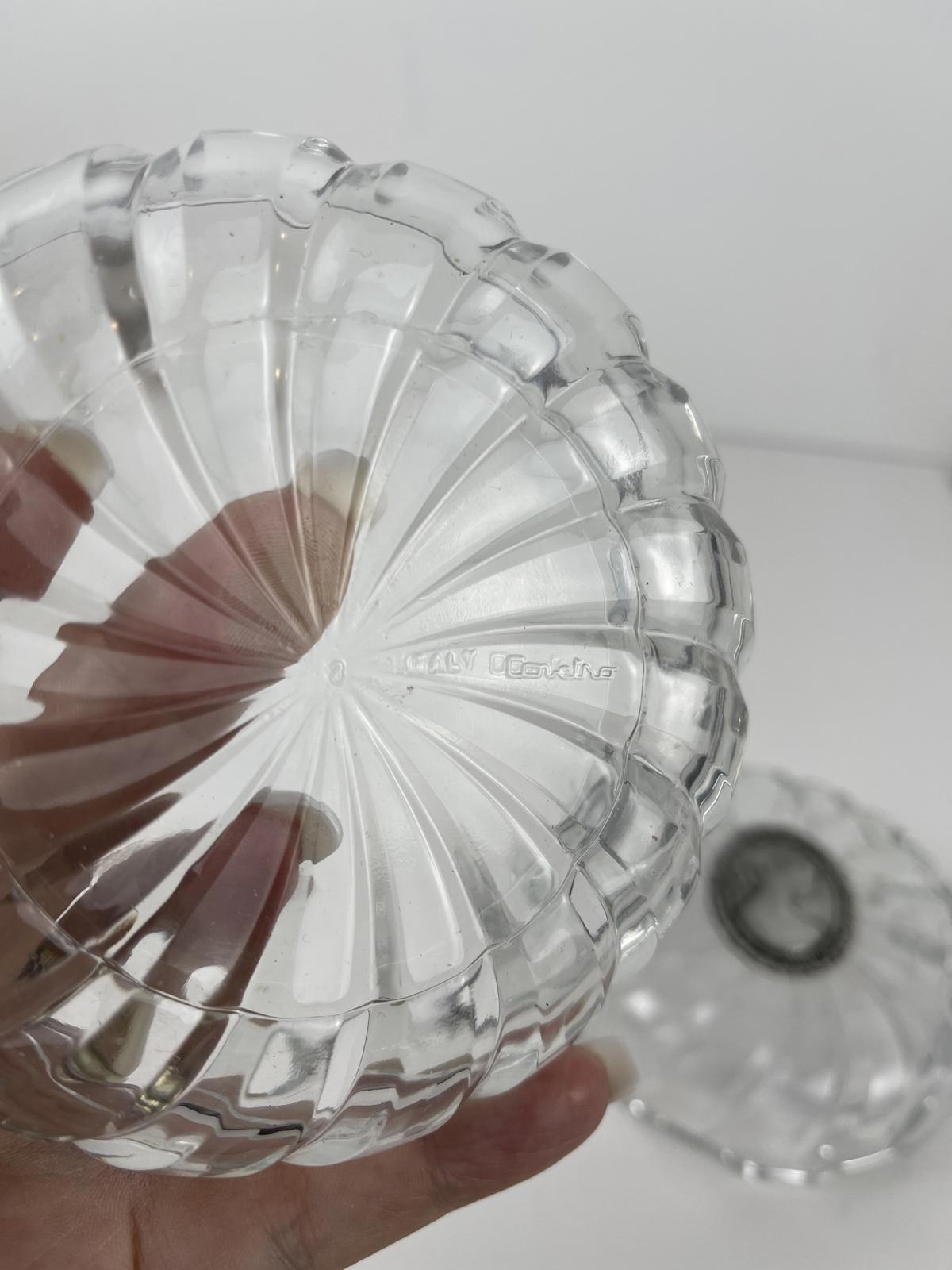 Elegant Vintage Italian Covetro Glass Trinket Dish With Siver Cameo Signed