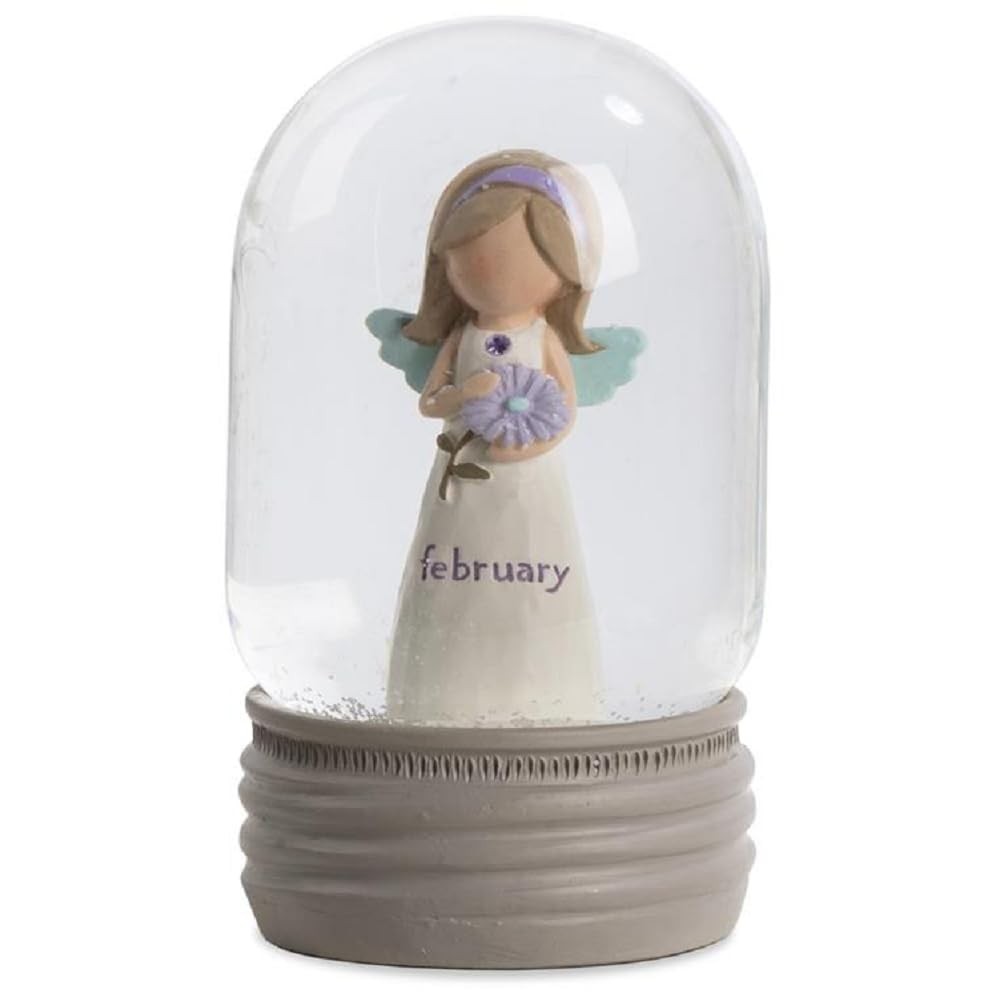 Blossom Bucket February Birthstone Angel Snow Globe, 4.25″ Resin Decor