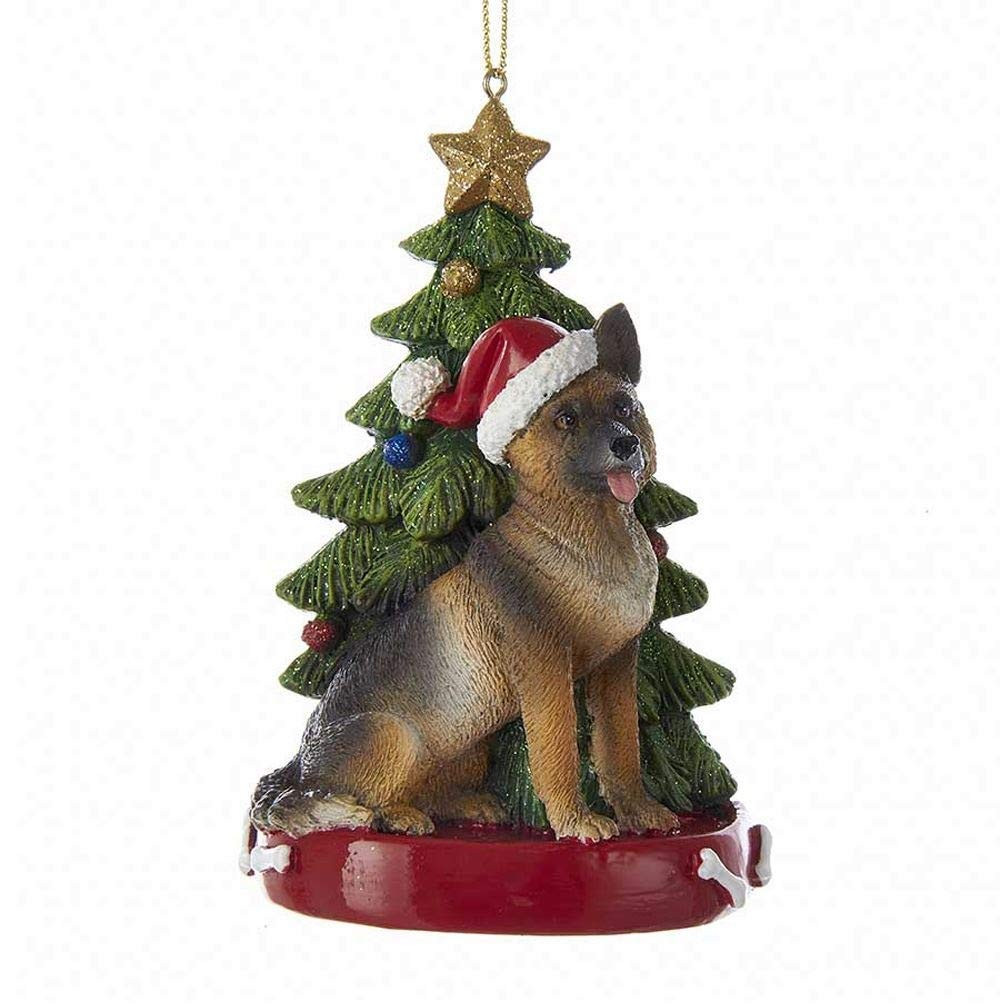 GERMAN SHEPHERD WITH CHRISTMAS TREE ANE LIGHTS ORNAMENT FOR PERSONALIZATION