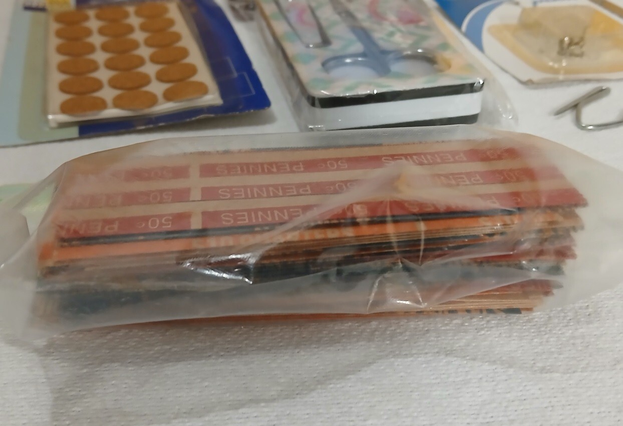 Junk Drawer Lot Empty Coin Roll Labels Pins New Nail Kit Paper Cutter Plus Plus