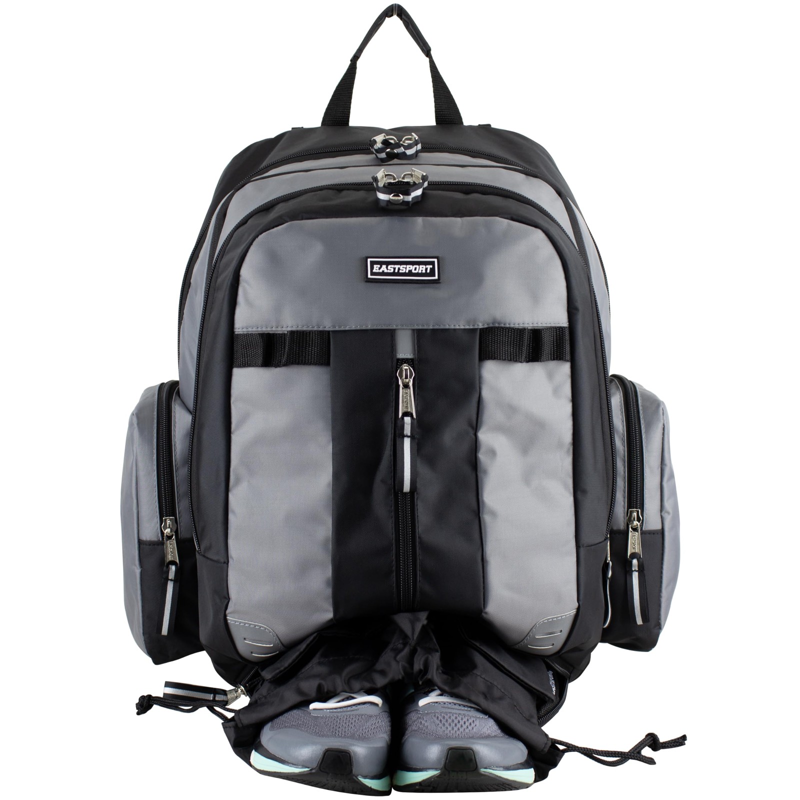 Eastsport Extra Large Expandable Backpack with Drawstring Bag, Ash Gray/Black
